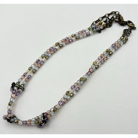1928 Multicolor Beaded Choker Necklace With Bronze Chain Floral Accents - Picture 3 of 11